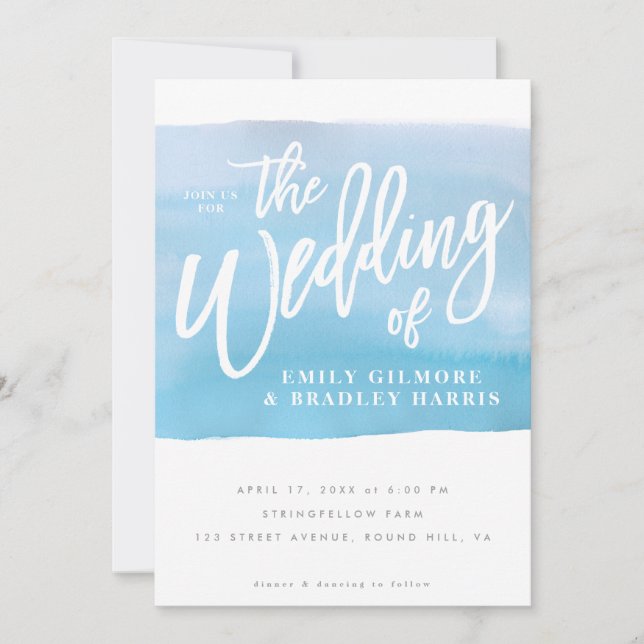 Rustic Watercolor Blue Invitation (Front)