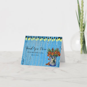 Rustic Watercolor Blue Mason Jar Lightings Mother Thank You Card