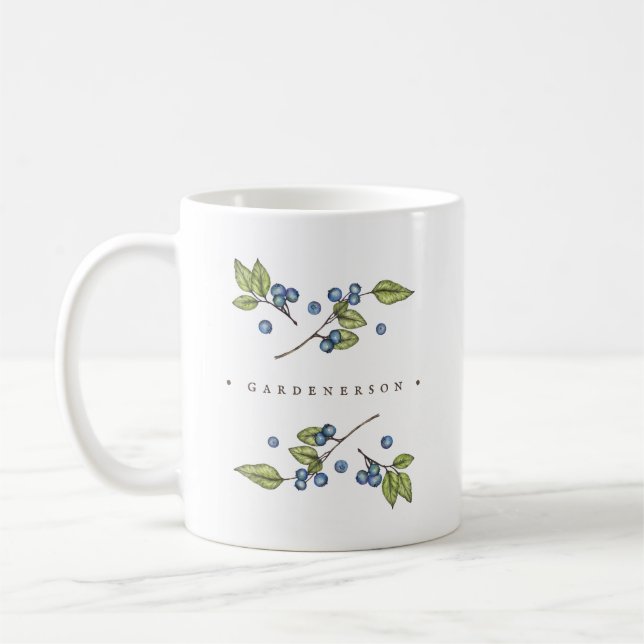 Rustic Watercolor Blueberries Custom Coffee Mug (Left)