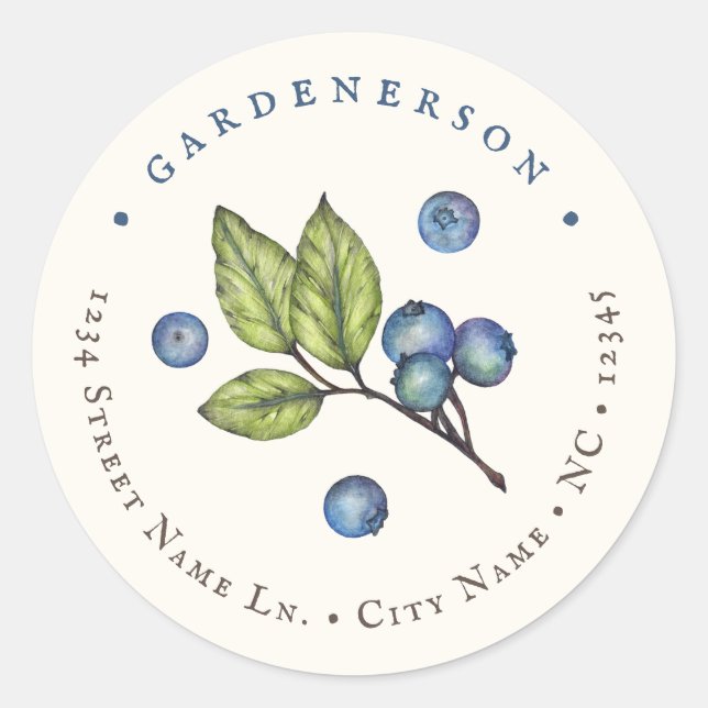 Rustic Watercolor Blueberry Cream Custom Classic Round Sticker (Front)