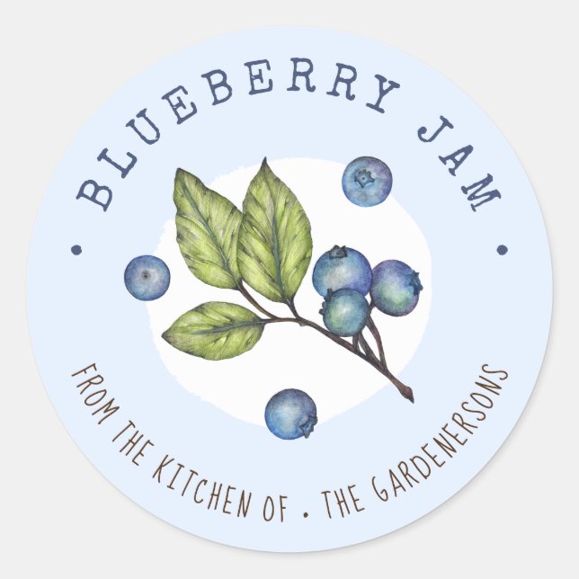 Rustic Watercolor Blueberry Jam Classic Round Stic Sticker (Front)