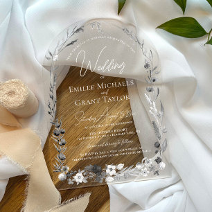 Rustic Watercolor Boho Floral Elegant Arch Wedding Acrylic Invitations