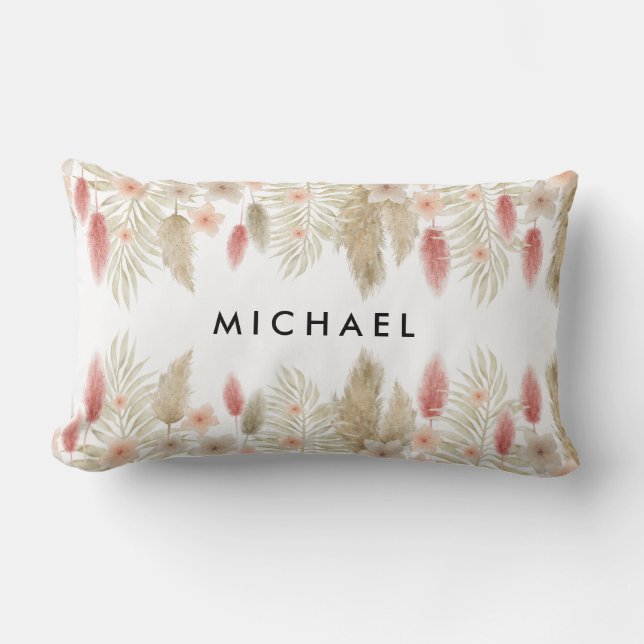 Rustic Watercolor Boho Floral Personalised  Lumbar Cushion (Front)