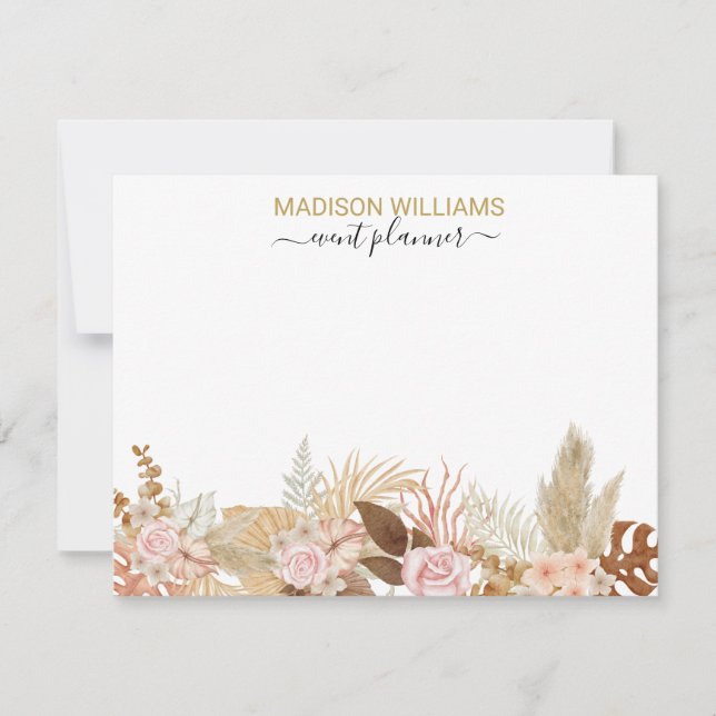 Rustic Watercolor Boho Floral Professional Company Card (Front)