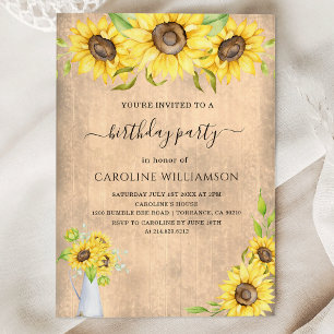 Rustic Watercolor Boho Sunflowers Birthday Party  Invitation