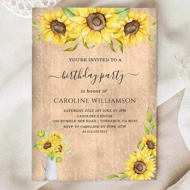 Rustic Watercolor Boho Sunflowers Birthday Party  Invitation (Creator Uploaded)