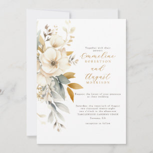 Rustic Watercolor Boho White Floral Wedding Invitation