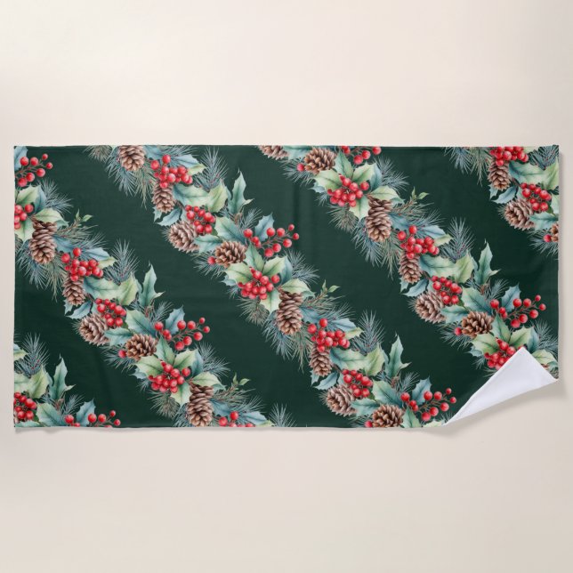 Rustic Watercolor Border Beach Towel (Front)