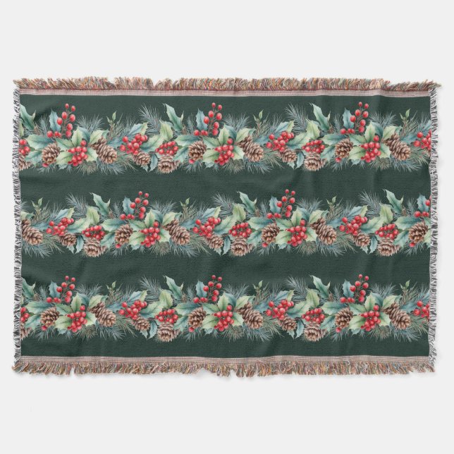 Rustic Watercolor Border Throw Blanket (Front)