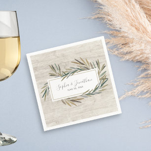 Rustic Watercolor Botanical Herb Wood Wedding Napkin
