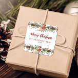 Rustic Watercolor Botanical Merry Christmas Square Sticker<br><div class="desc">These personalised Merry Christmas stickers features a watercolor botanical border at the top and bottom with pinecones,  greenery,  and berries. Please check out the collection for matching products,  and feel free to contact me through Zazzle Chat for design tweaks,  other colorways,  or even more matching products.</div>