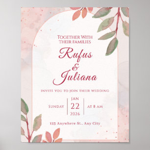 Rustic Watercolor Botanical Wedding Invitation Poster