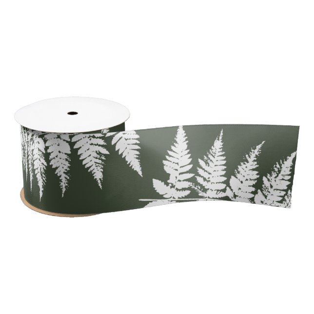 Rustic Watercolor Botanical Wild Fern Satin Ribbon (Spool)