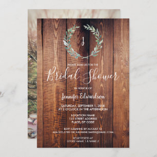 Rustic watercolor branch monogram Bridal Shower Invitation