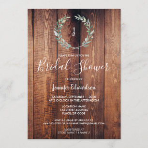 Rustic watercolor branch monogram Bridal Shower Invitation