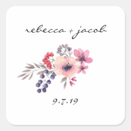 Rustic Watercolor Bride & Groom Wedding Sticker
