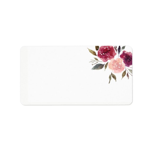 Rustic Watercolor Burgundy Marsala Floral | Label (Front)