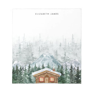 Rustic Watercolor Cabin Green Forest Personalised Notepad