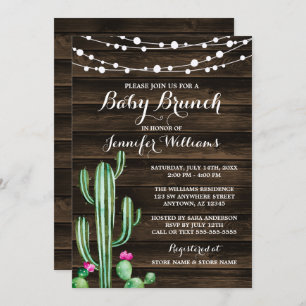 Rustic Watercolor Cactus Barn Wood Baby Brunch Invitation