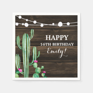 Rustic Watercolor Cactus Barn Wood Birthday Napkin