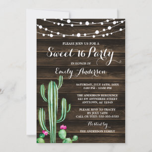 Rustic Watercolor Cactus Barn Wood Sweet 16 Invitation