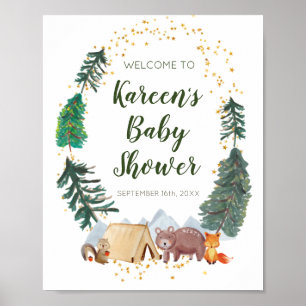 Rustic Watercolor Camper Baby Shower Welcome Sign