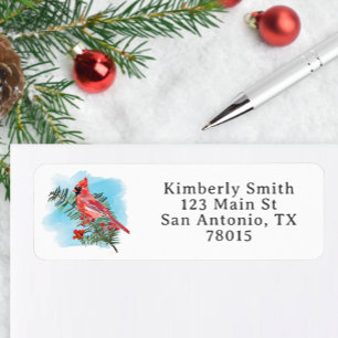 Rustic Watercolor Cardinal Christmas Address Return Address Label