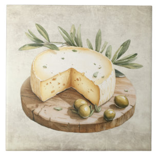 Rustic Watercolor Cheese Board Olives Italian Ceramic Tile