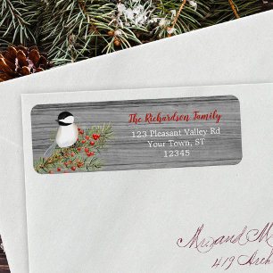 Rustic Watercolor Chickadee Christmas Return Addre Address Label