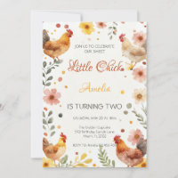 Rustic Watercolor Chicken Farm Girl Birthday