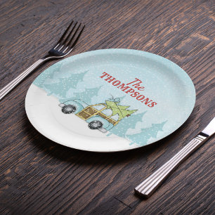 Rustic Watercolor Christmas Car Holiday Party  Paper Plate