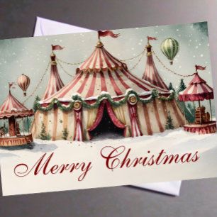 Rustic Watercolor Christmas Circus Photo Card