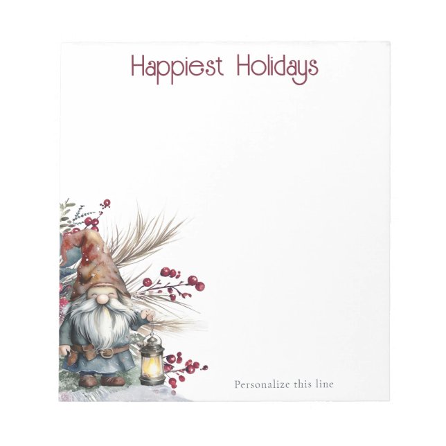 Rustic Watercolor Christmas Gnome Personalised Notepad (Front)