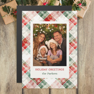 Rustic Watercolor Christmas Plaid Photo