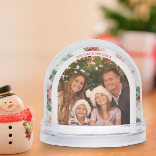 Rustic Watercolor Christmas Plaid Photo Snow Globe