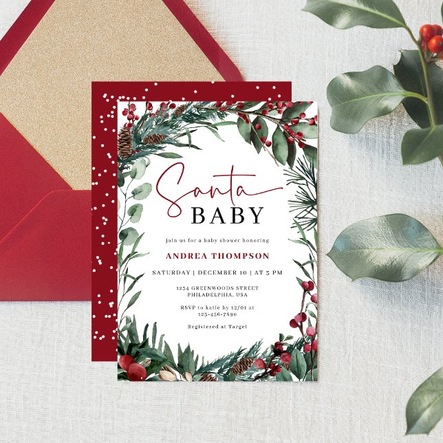 Rustic Watercolor Christmas Santa Baby Shower Invitation (Creator Uploaded)