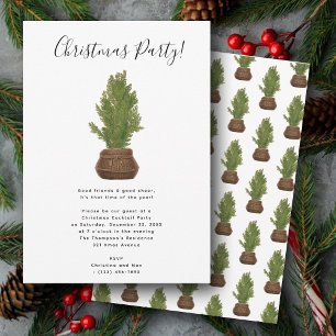 Rustic Watercolor Christmas Tree Holiday Party Invitation