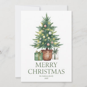 Rustic Watercolor Christmas Tree Non-Photo Holiday Card