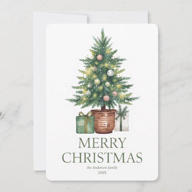 Rustic Watercolor Christmas Tree Non-Photo Invitation (Front)