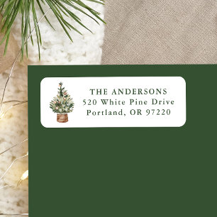 Rustic Watercolor Christmas Tree Return Address Label