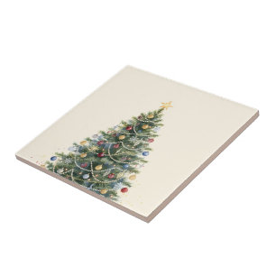 Rustic Watercolor Christmas Tree Xmas Holidays Ceramic Tile