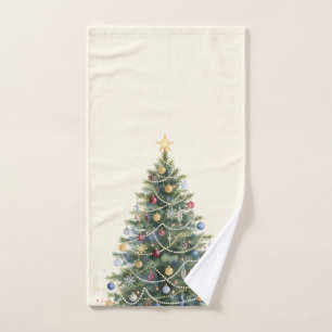 Rustic Watercolor Christmas Tree Xmas Holidays Hand Towel