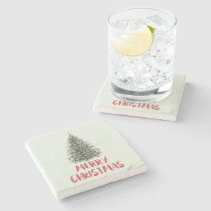 Rustic Watercolor Christmas Tree Xmas Holidays Stone Coaster