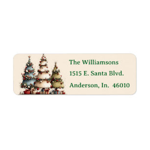 Rustic Watercolor Christmas Trees Let It Snow Return Address Label