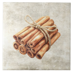 Rustic Watercolor Cinnamon Sticks Twine Ceramic Tile