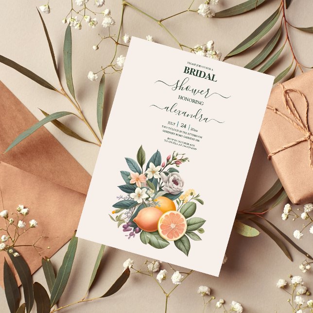 Rustic Watercolor Citrus Bridal Invitation (Creator Uploaded)