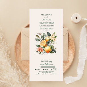 Rustic Watercolor Citrus Wedding All In One Invitation