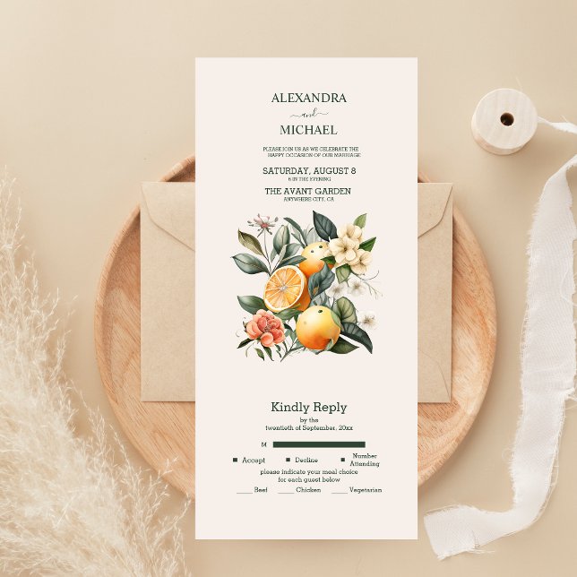 Rustic Watercolor Citrus Wedding  All In One Invitation (Creator Uploaded)