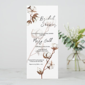 Rustic watercolor cotton Bridal Shower Invitation 
