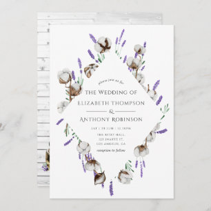 Rustic Watercolor Cotton Lavender Country Wedding Invitation
